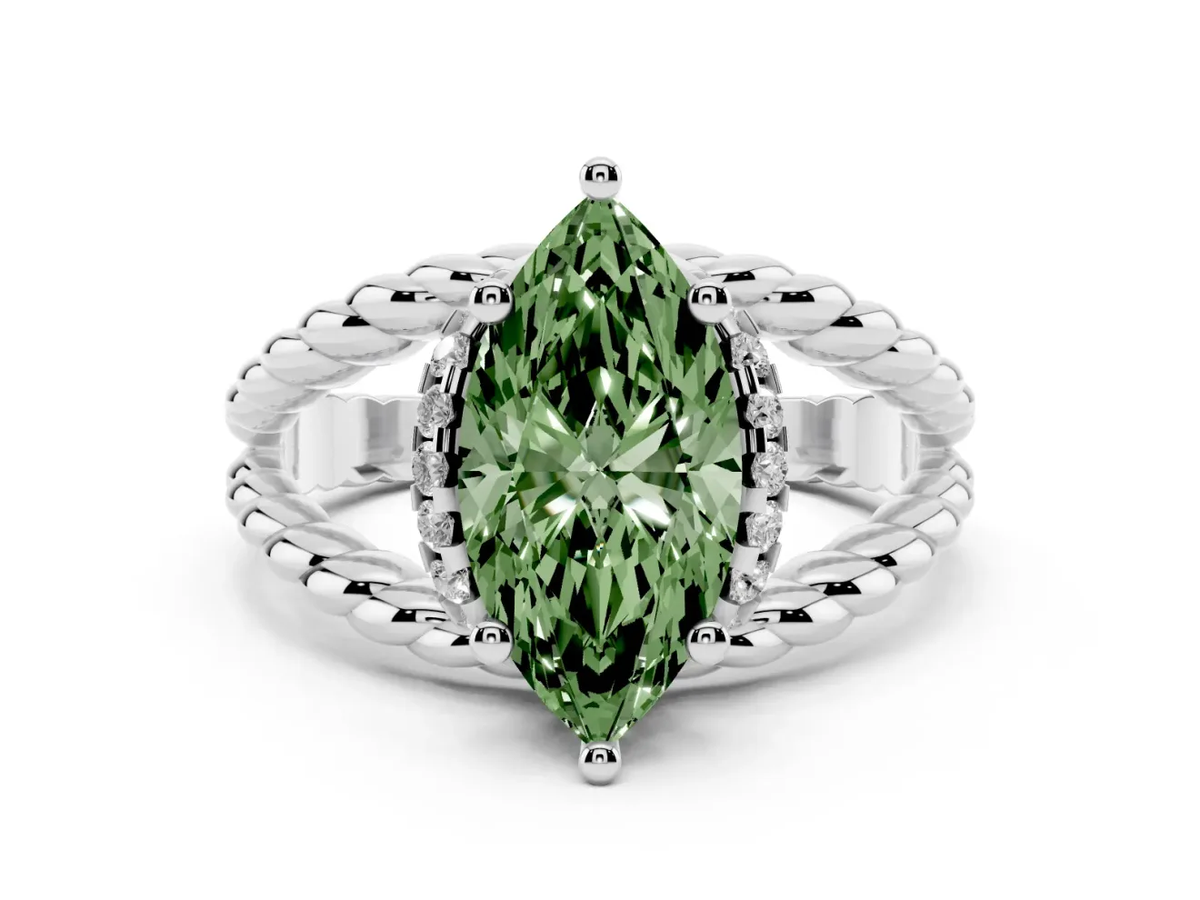 Marquise Rope Split Shank Engagement Ring Setting for a Fancy Green Lab-Grown Diamond | Platinum