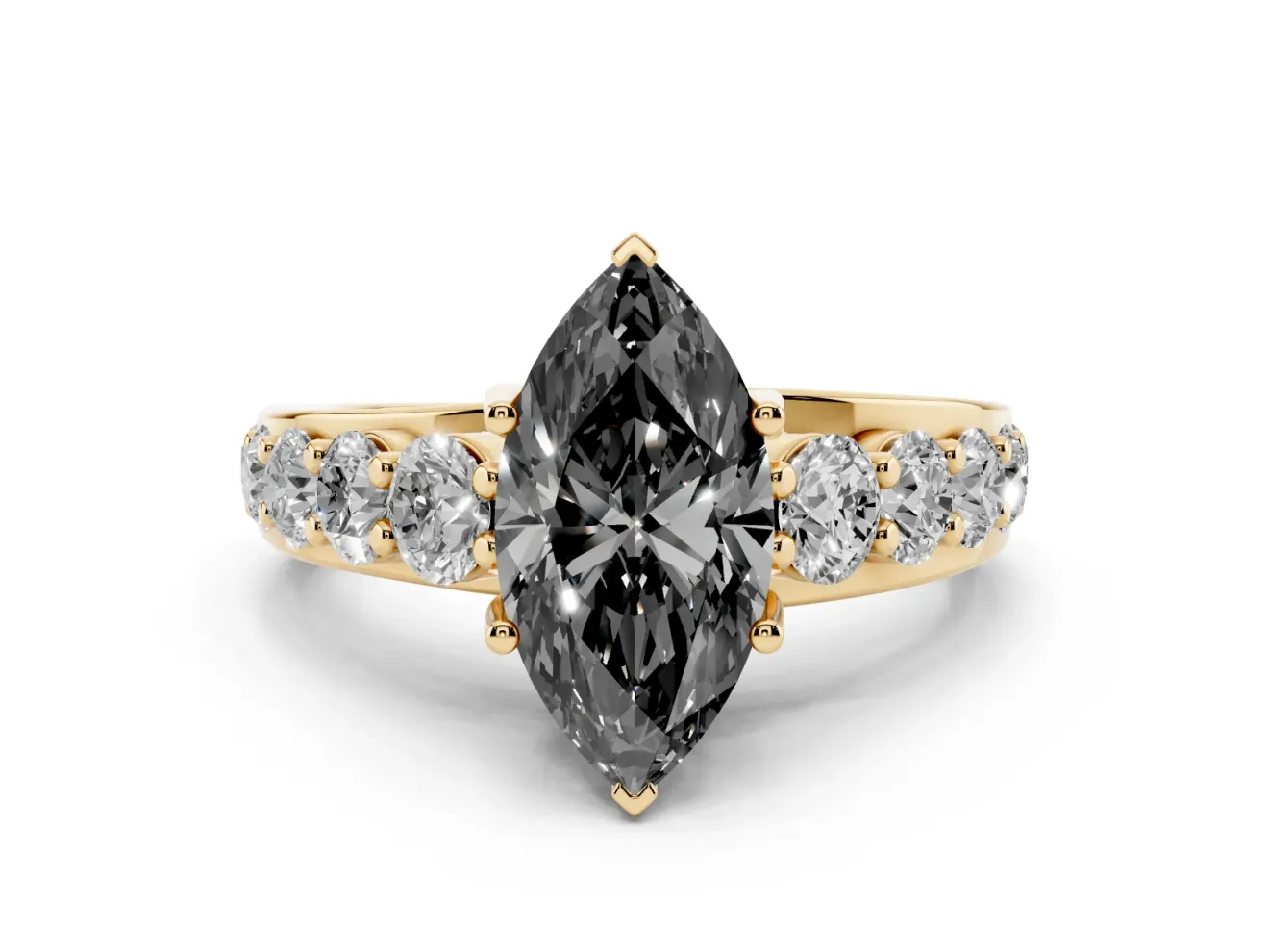 Marquise Graduated Engagement Ring Setting for a Black Center | Yellow Gold