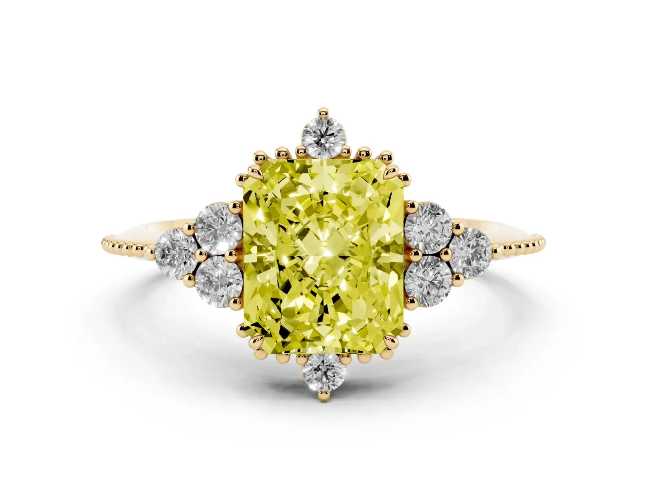 Radiant Cut Cluster Engagement Ring Setting for a Fancy Yellow Lab-Grown Diamond | Yellow Gold