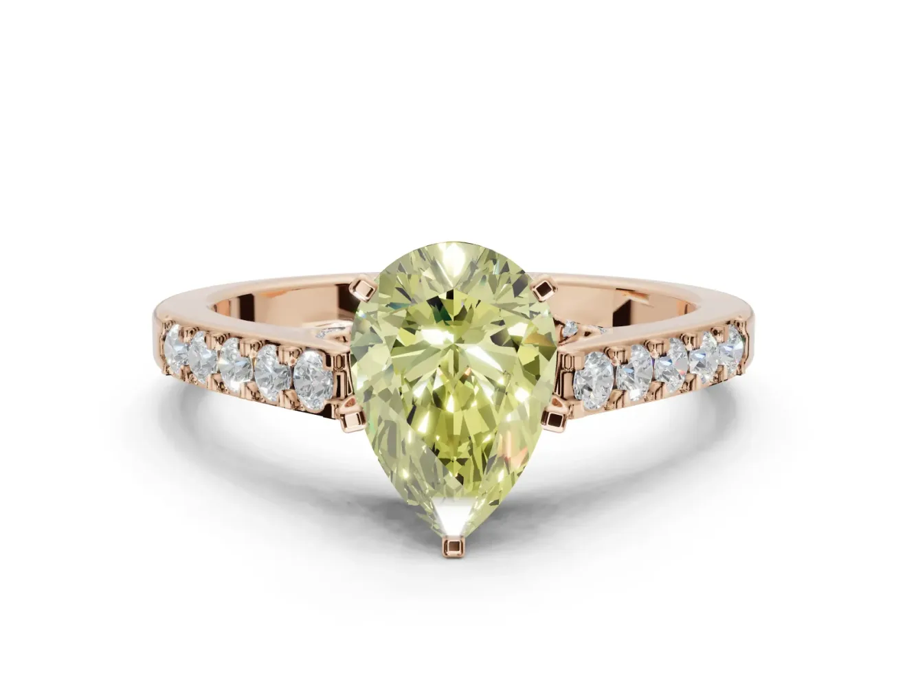 Pear-Shaped Pavé Solitaire Engagement Ring Setting for a Fancy Yellow Lab-Grown Diamond | Crossover Gallery | Rose Gold