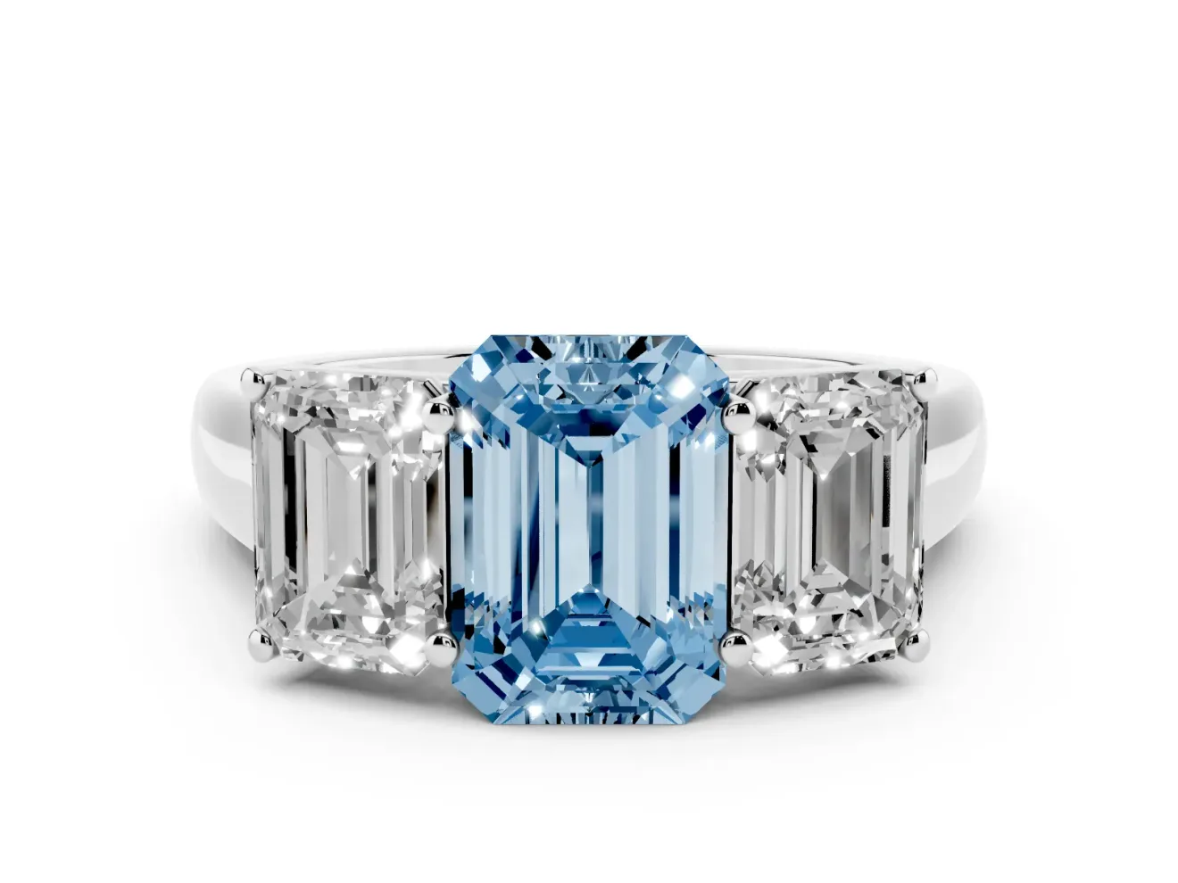 Emerald Cut Engagement Ring Setting for a Fancy Blue Lab-Grown Diamond | Sterling Silver - Design NV-24908