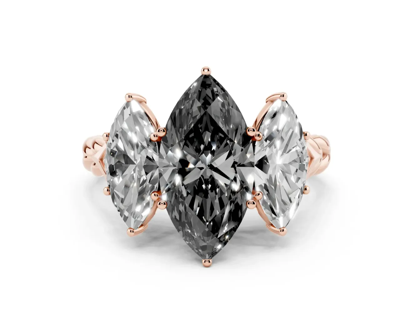 Marquise Three Stone Engagement Ring Setting for a Black Center | Braided Band | Rose Gold