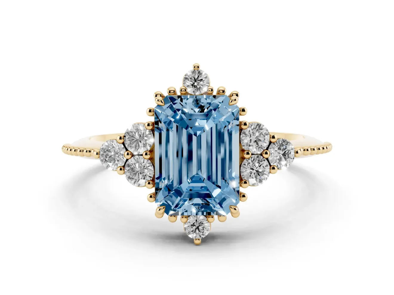 Emerald Cut Cluster Engagement Ring Setting for a Fancy Blue Lab-Grown Diamond | Yellow Gold