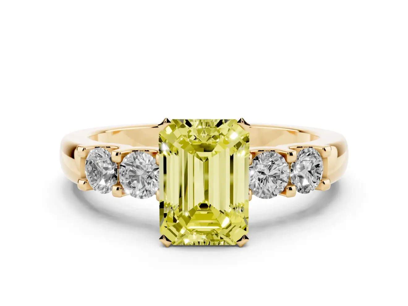 Emerald Cut Five Stone Engagement Ring Setting for a Fancy Yellow Lab-Grown Diamond | Yellow Gold