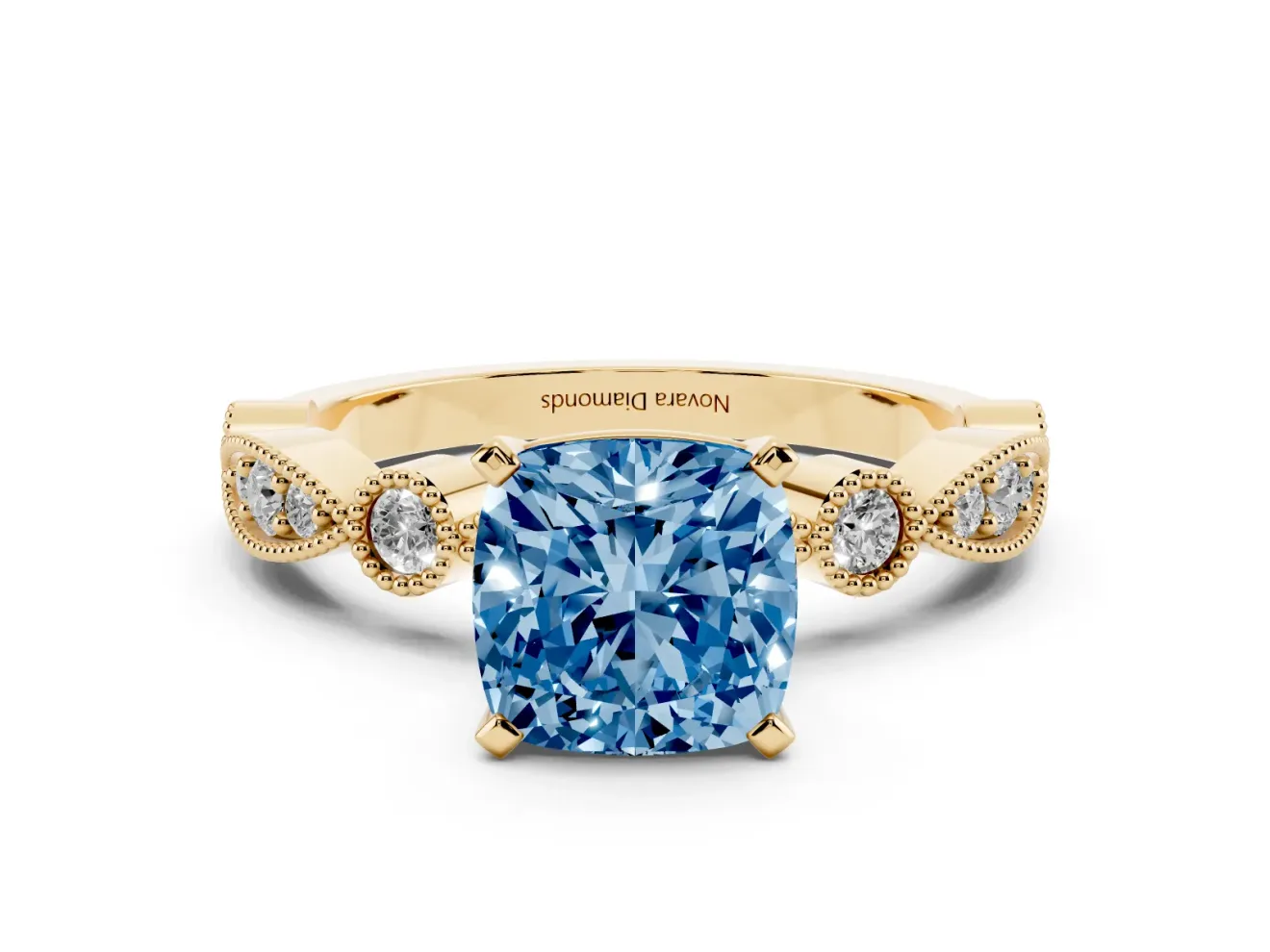 Cushion Cut Vintage Engagement Ring Setting for a Fancy Blue Lab-Grown Diamond | Yellow Gold