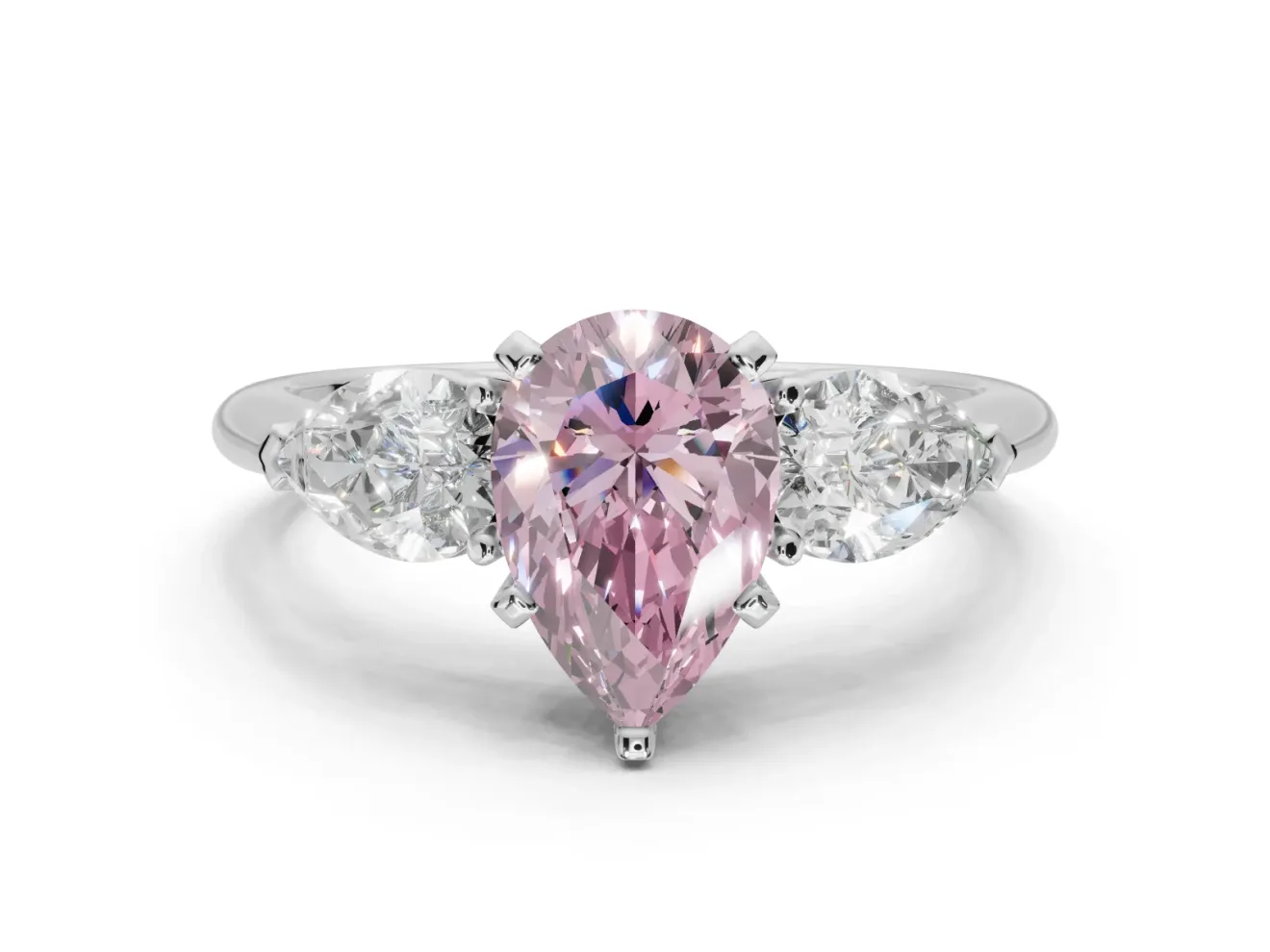 Pear-Shaped 3-Stone Engagement Ring Setting for a Fancy Pink Lab-Grown Diamond | White Gold