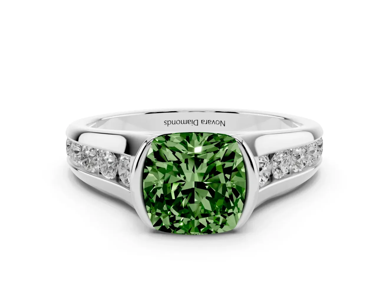 Cushion Cut Half Bezel Engagement Ring Setting for a Fancy Green Lab-Grown Diamond | Sterling Silver