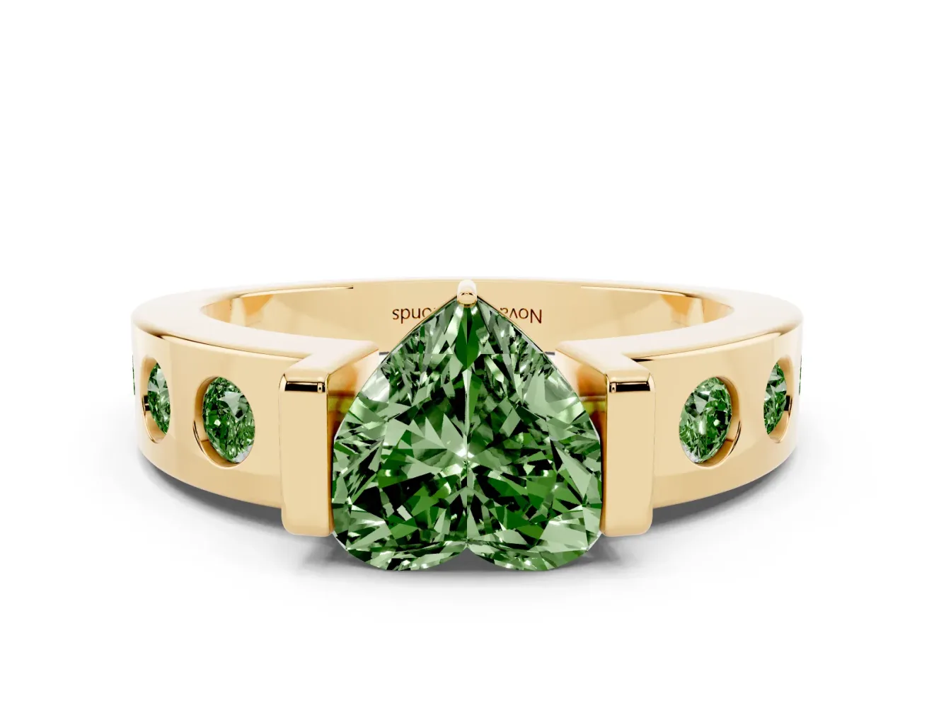 Heart-Shaped Tension Style Engagement Ring Setting for a Fancy Green Lab-Grown Diamond | Yellow Gold