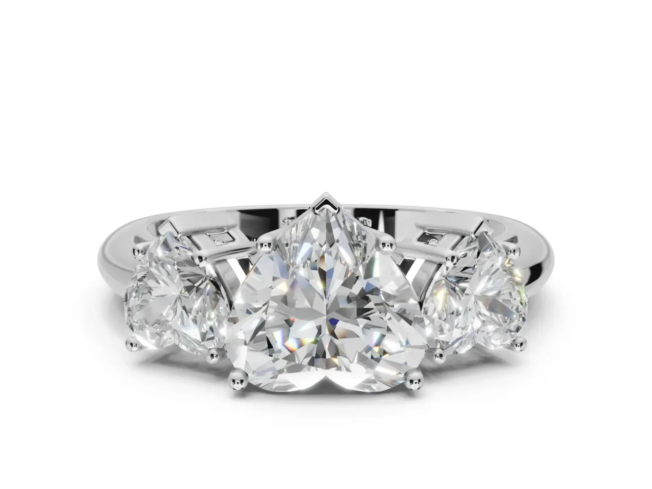 Heart-Shaped Three Stone Engagement Ring Setting | Plain Band | Platinum