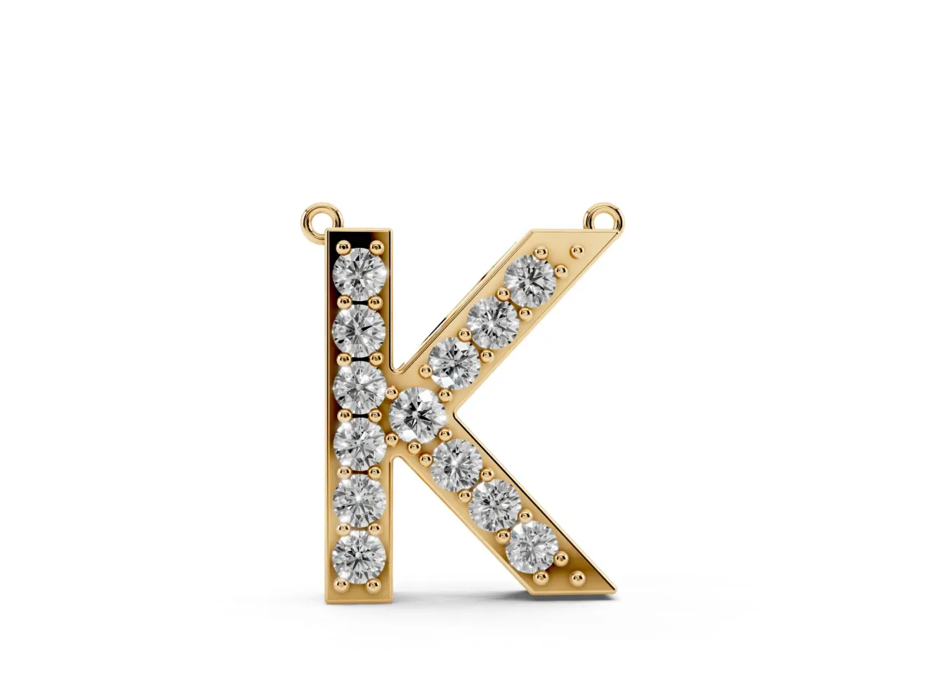 Round Lab-Grown Diamond Pavé Initial K Pendant Necklace | Block Letter | Yellow Gold