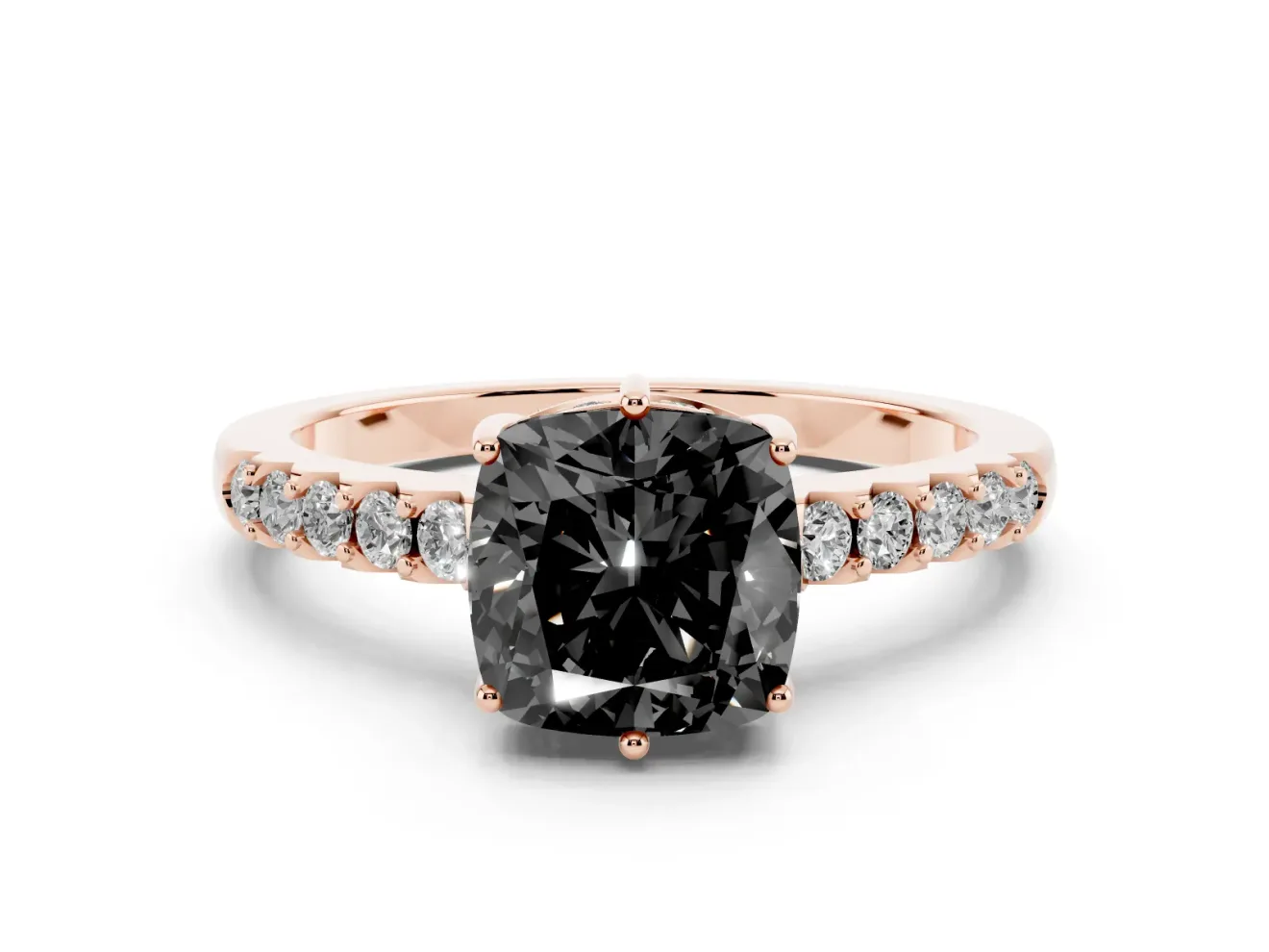 Cushion Cut Hidden Halo Engagement Ring Setting for a Black Center | Rose Gold