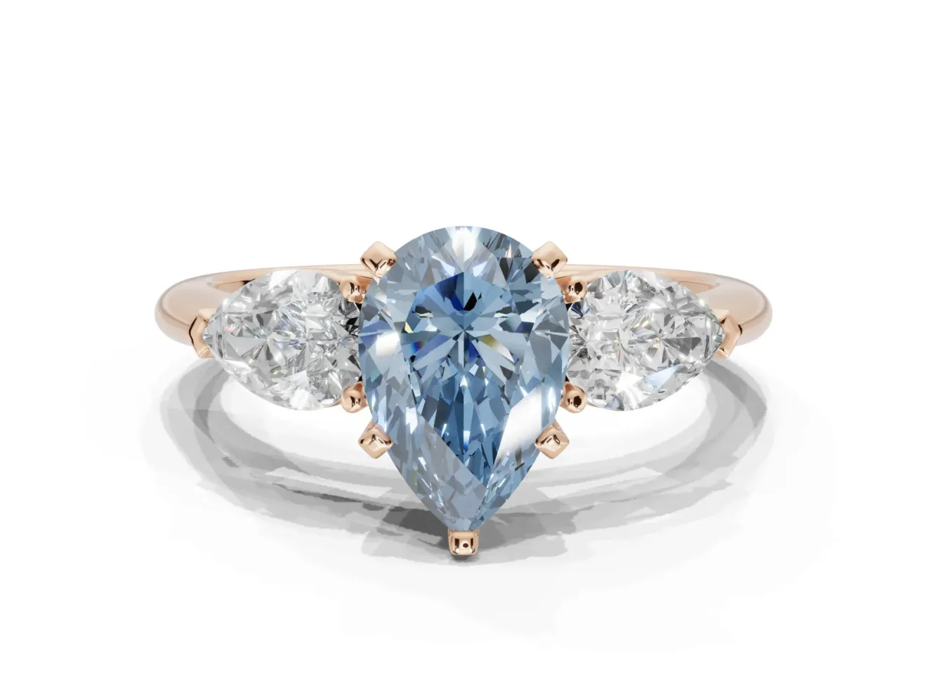 Pear-Shaped 3-Stone Engagement Ring Setting for a Fancy Blue Lab-Grown Diamond | Rose Gold
