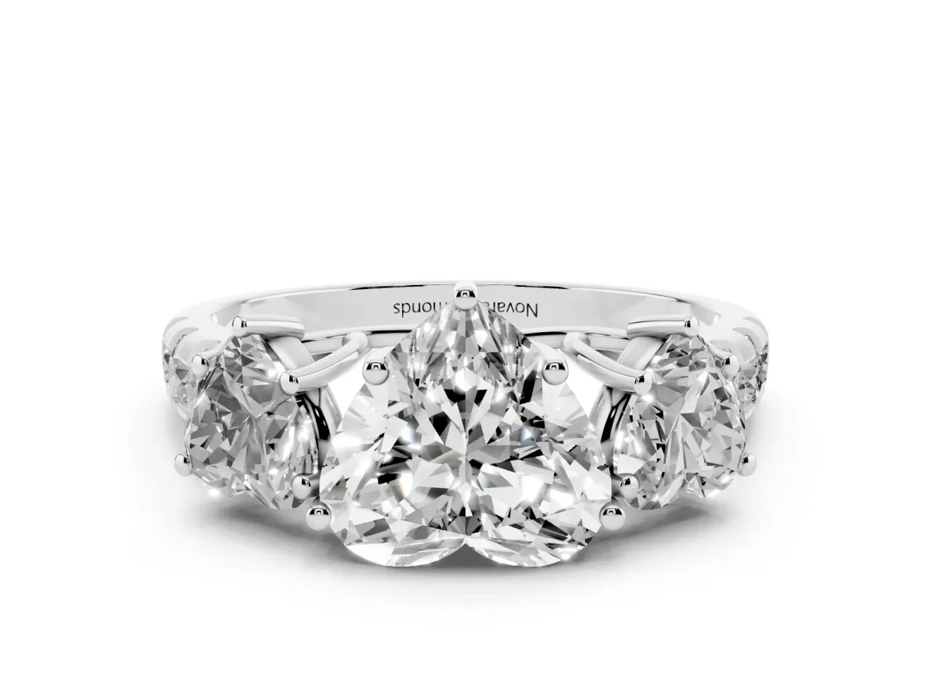Heart-Shaped Three Stone Engagement Ring Setting | Accented Shoulders | Platinum