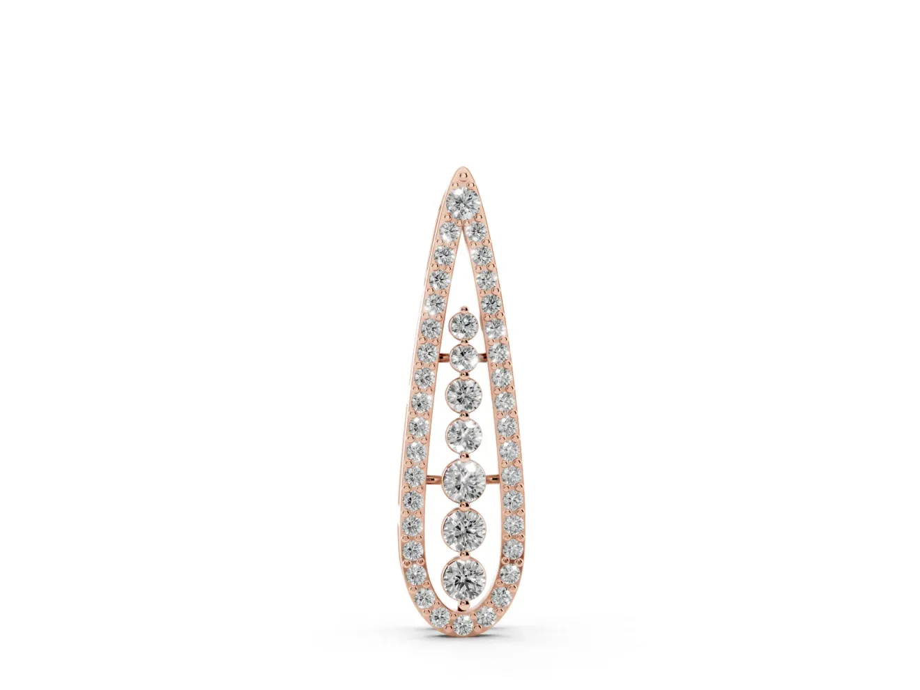 Round Lab-Grown Diamond Graduated Pavé Teardrop Pendant Necklace | Open Frame | Rose Gold