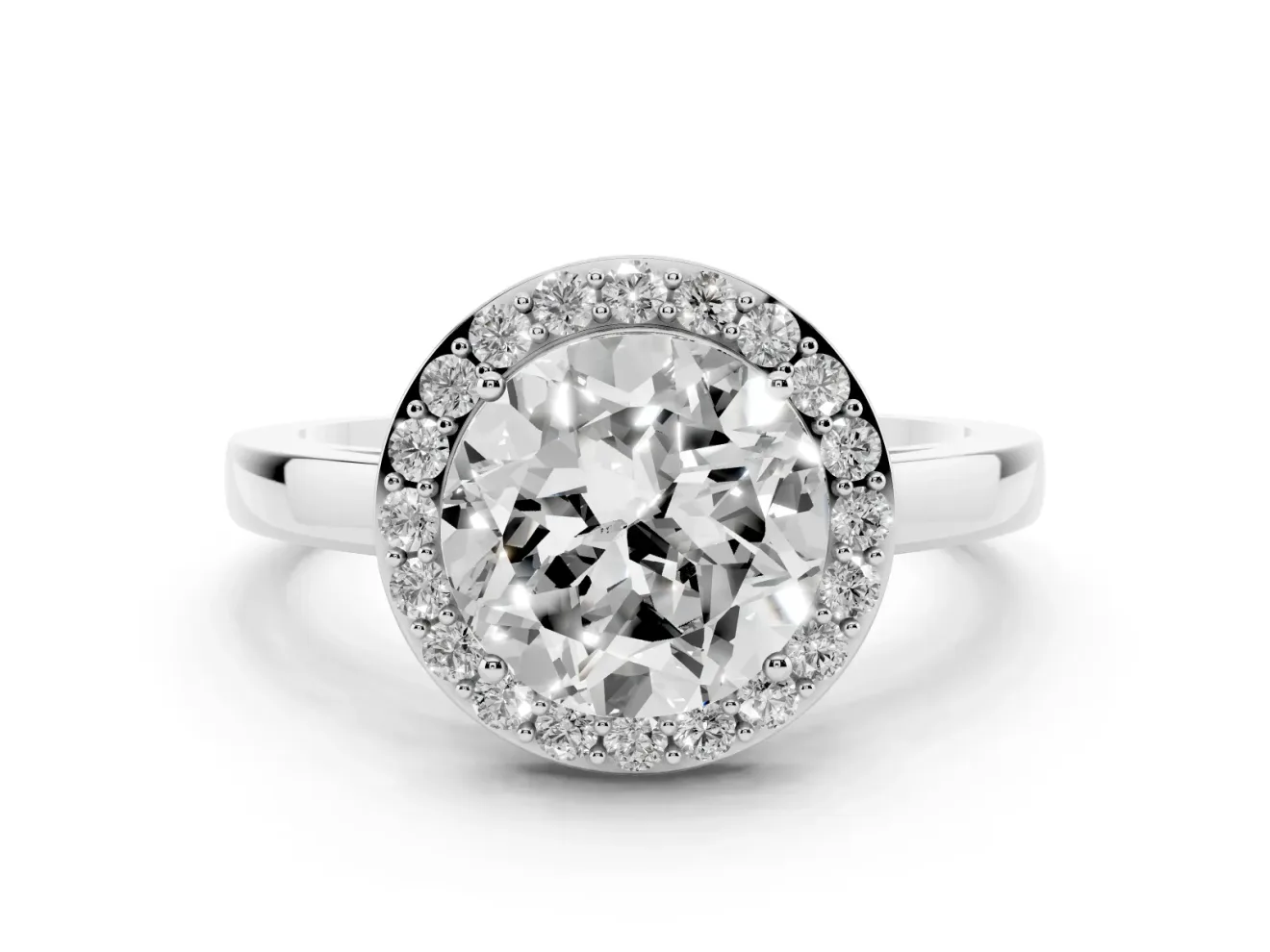 Round Thin Halo Low Profile Engagement Ring Setting | Slim Plain Band | Sterling Silver