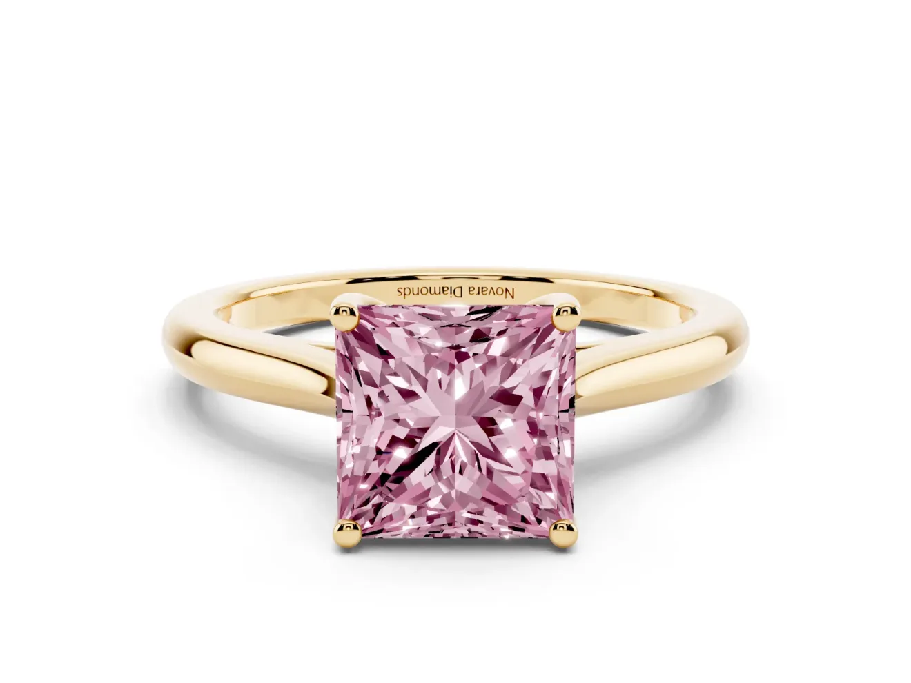 Princess Cut Cathedral Engagement Ring Setting for a Fancy Pink Lab-Grown Diamond | Yellow Gold