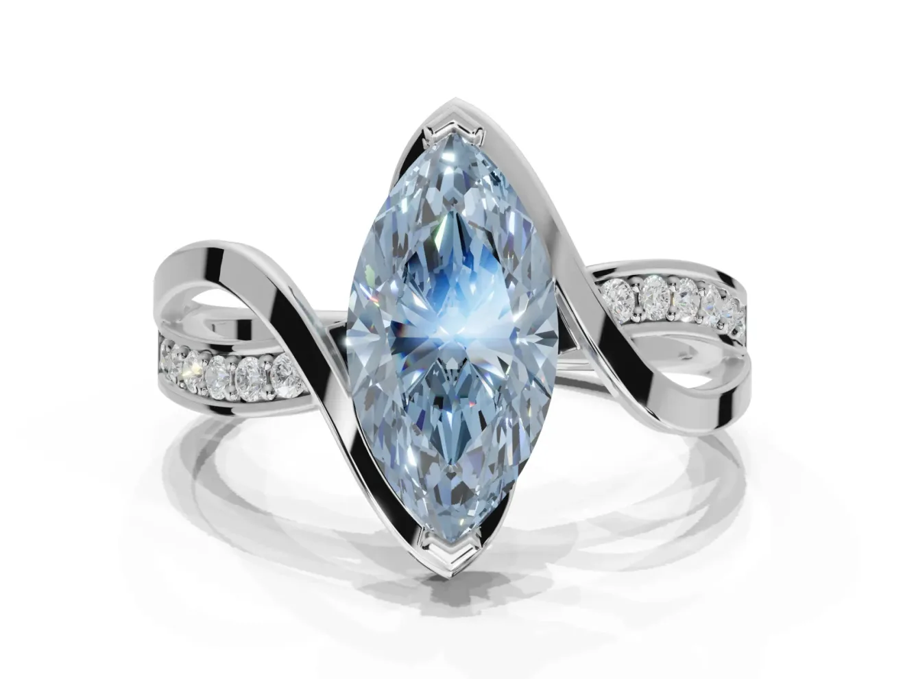 Marquise Bypass Solitaire Engagement Ring Setting for a Fancy Blue Lab-Grown Diamond | Platinum