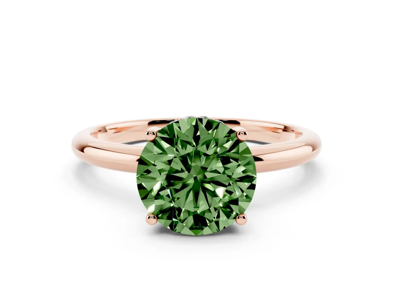 Round Micro-Prong Hidden Halo Engagement Ring Setting for a Fancy Green Lab-Grown Diamond | Plain Band | Rose Gold