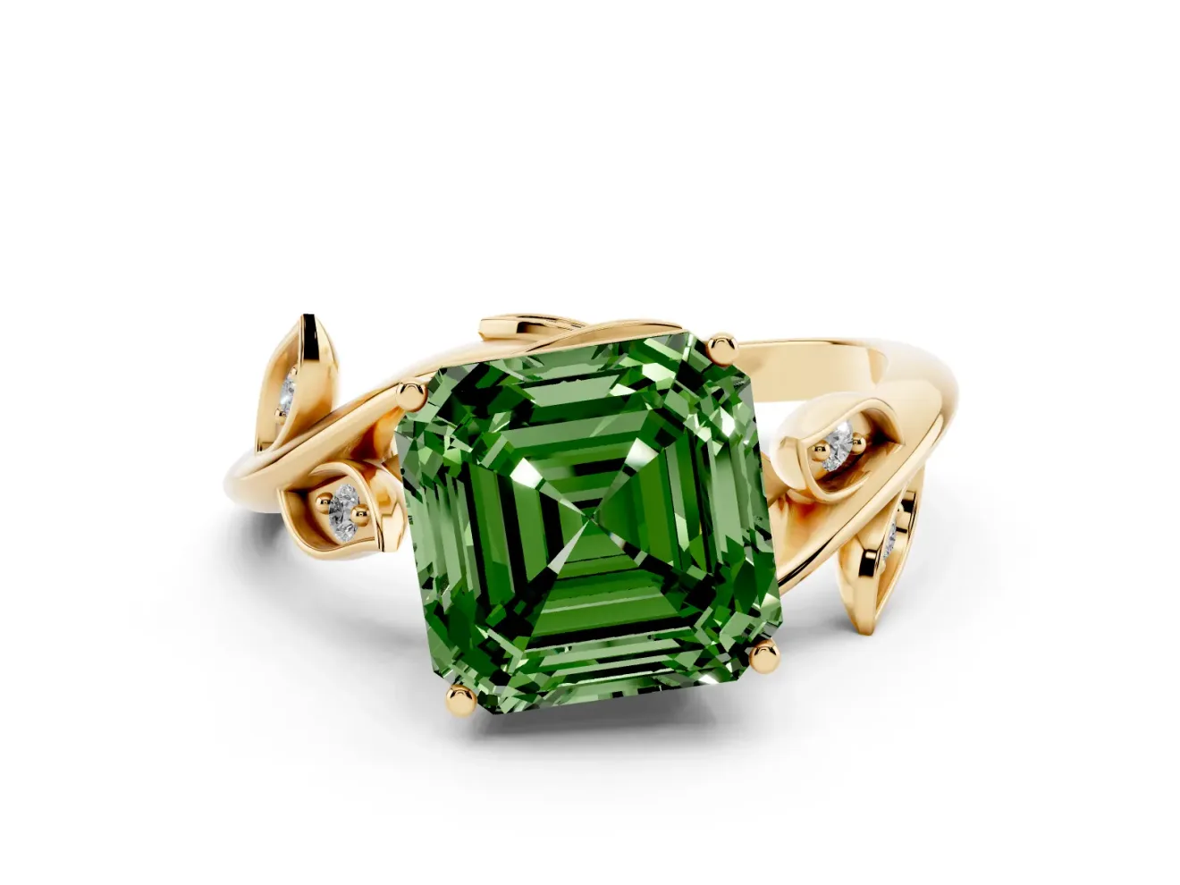 Asscher Cut Twisted Bypass Engagement Ring Setting for a Fancy Green Lab-Grown Diamond | Yellow Gold