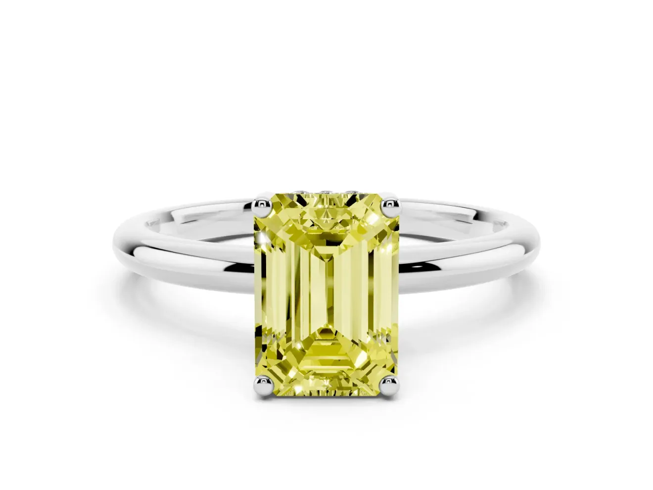 Emerald Cut Hidden Halo Engagement Ring Setting for a Fancy Yellow Lab-Grown Diamond | Plain Band | White Gold