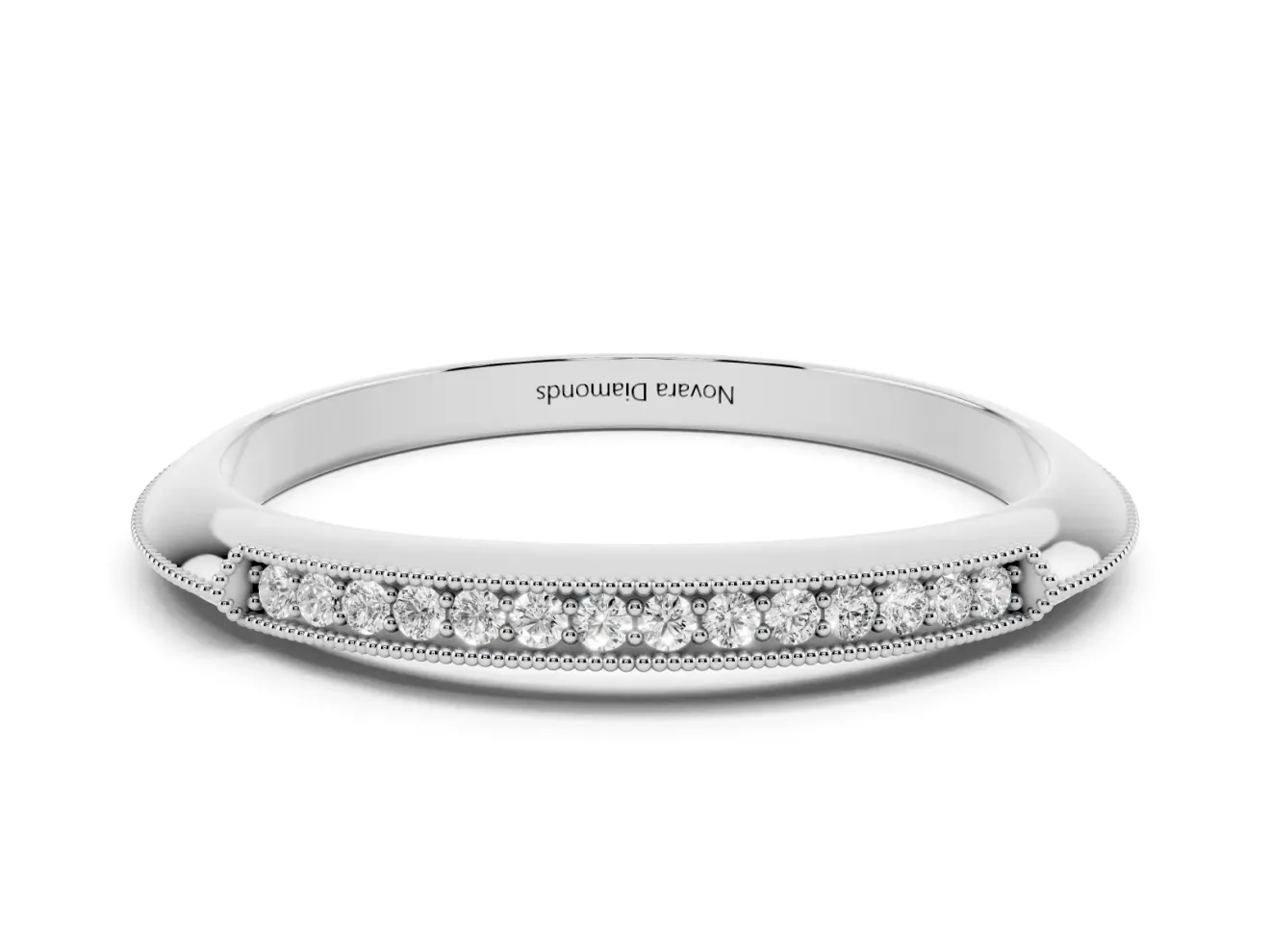 Round Lab-Grown Diamond Vintage Milgrain Pavé Wedding Band | Knife Edge Sides | White Gold