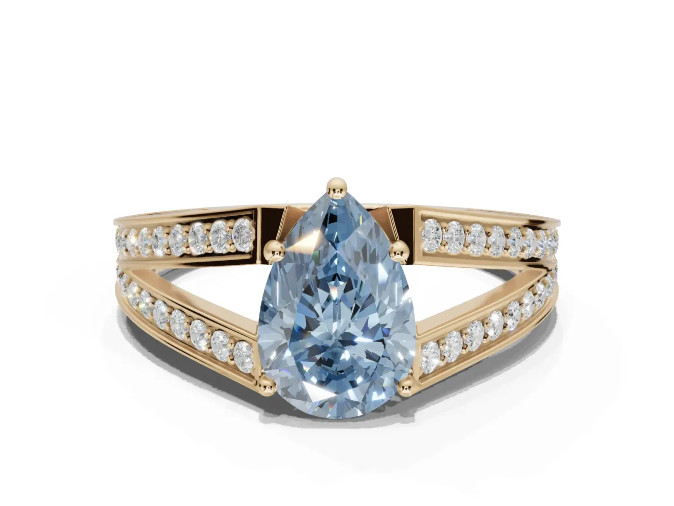 Pear-Shaped Split Shank Pavé Engagement Ring Setting for a Fancy Blue Lab-Grown Diamond | Yellow Gold