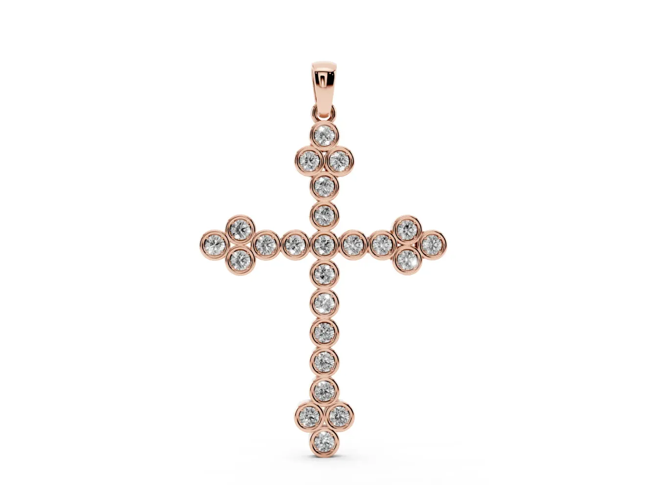 Round Lab-Grown Diamond Bezel Cross Pendant Necklace | Trefoil Ends | Rose Gold