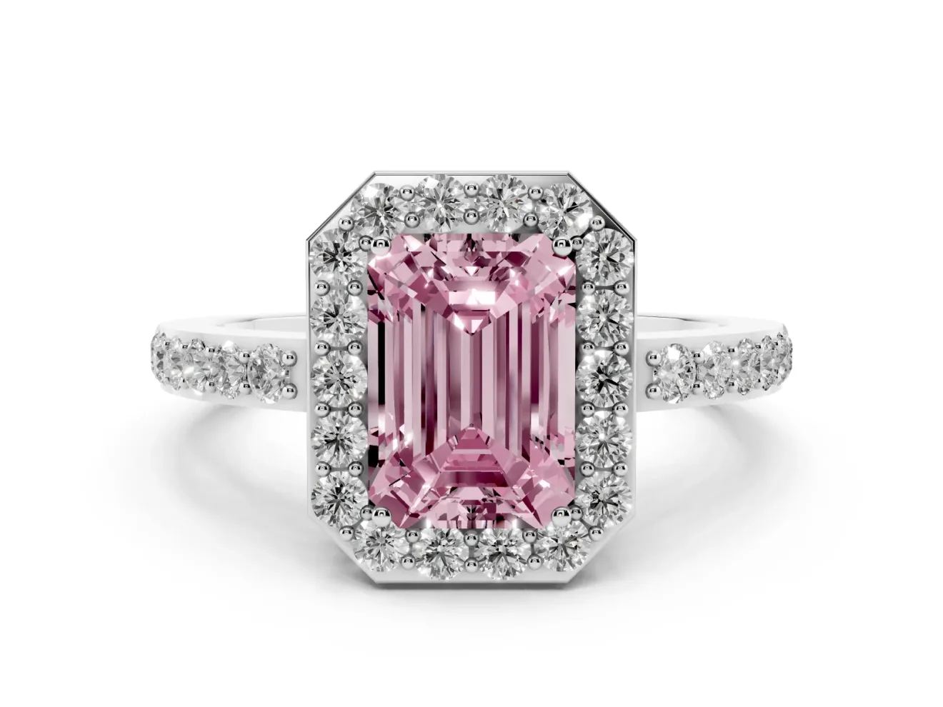 Emerald Cut Halo Engagement Ring Setting for a Fancy Pink Lab-Grown Diamond | Sterling Silver - Design NV-24751