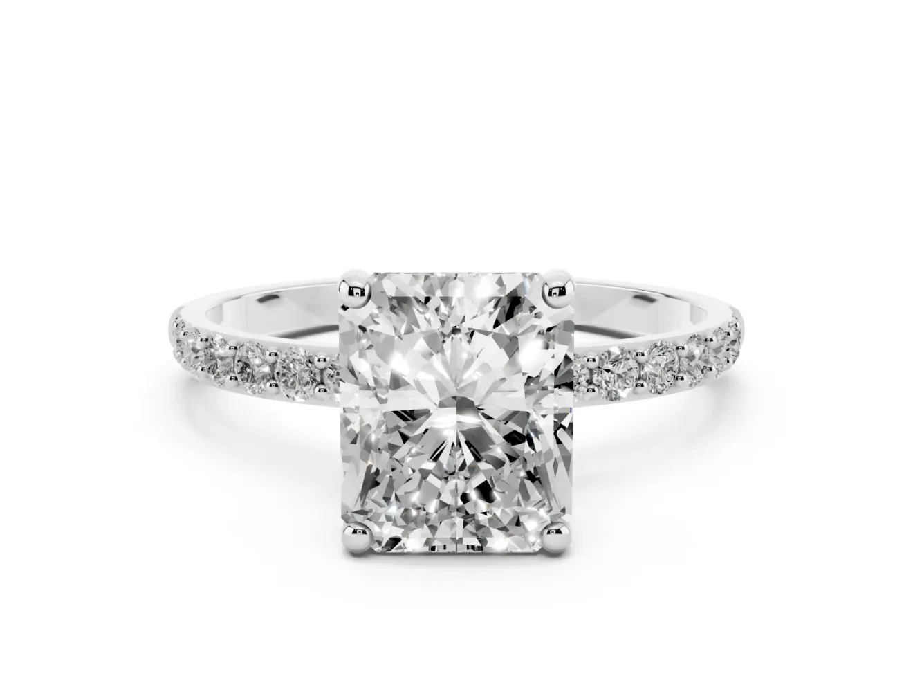 10 Carat Radiant Cut Lab-Grown Diamond Solitaire Engagement Ring | Pavé Shoulders | Platinum