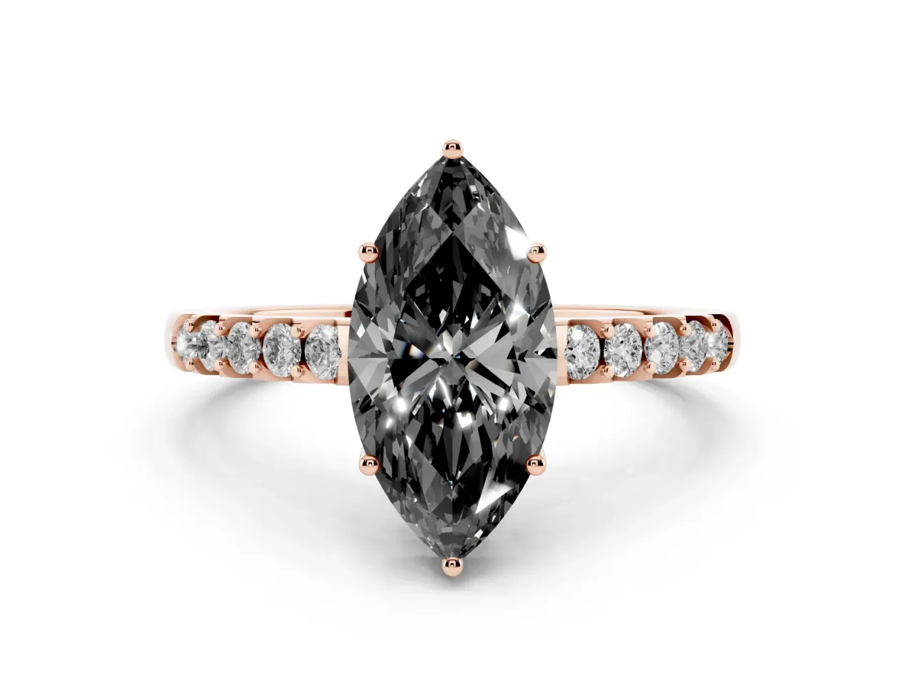 Marquise Hidden Halo Engagement Ring Setting for a Black Center | Rose Gold