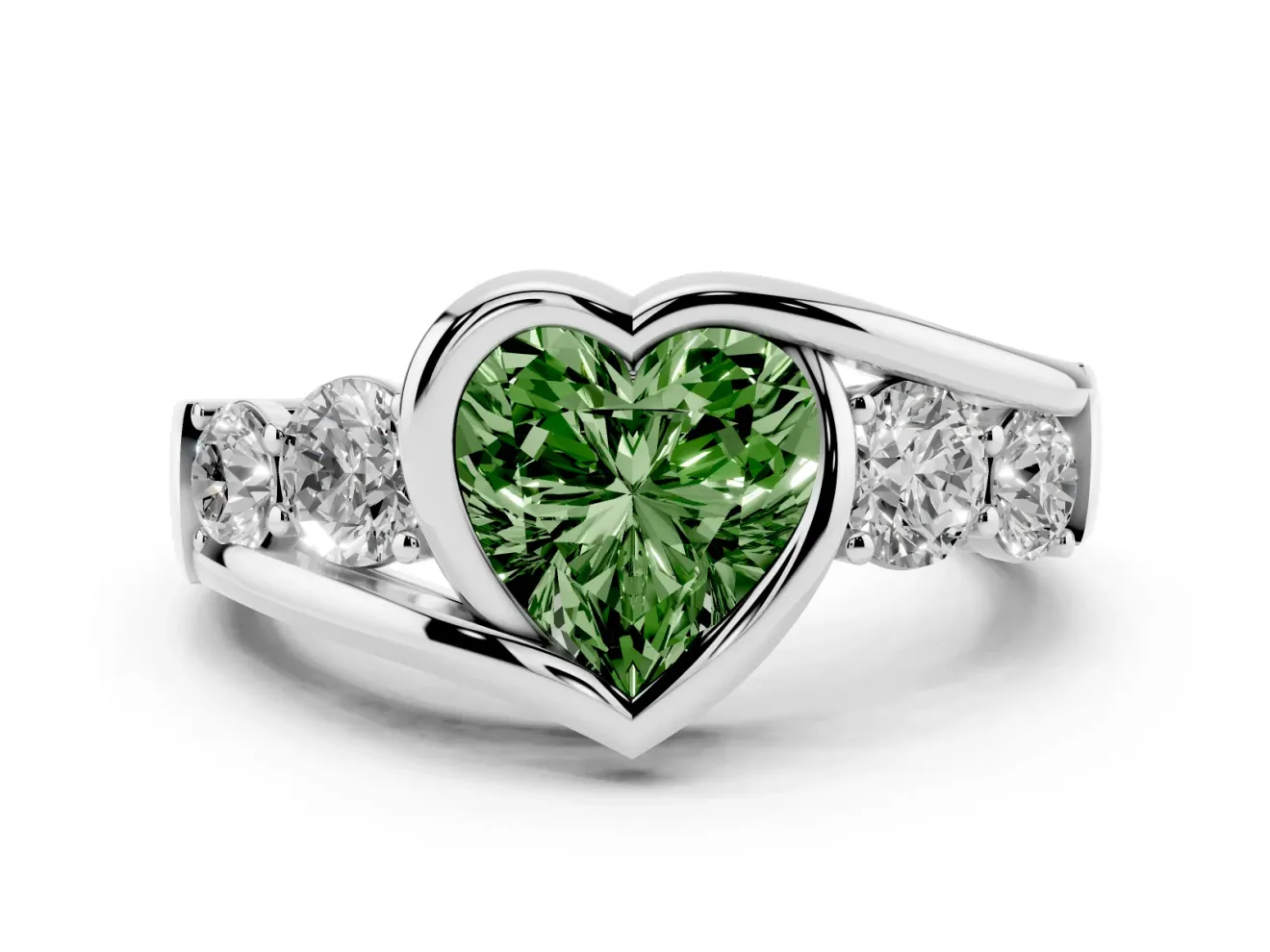 Heart-Shaped Engagement Ring Setting for a Fancy Green Lab-Grown Diamond | Bezel | Sterling Silver