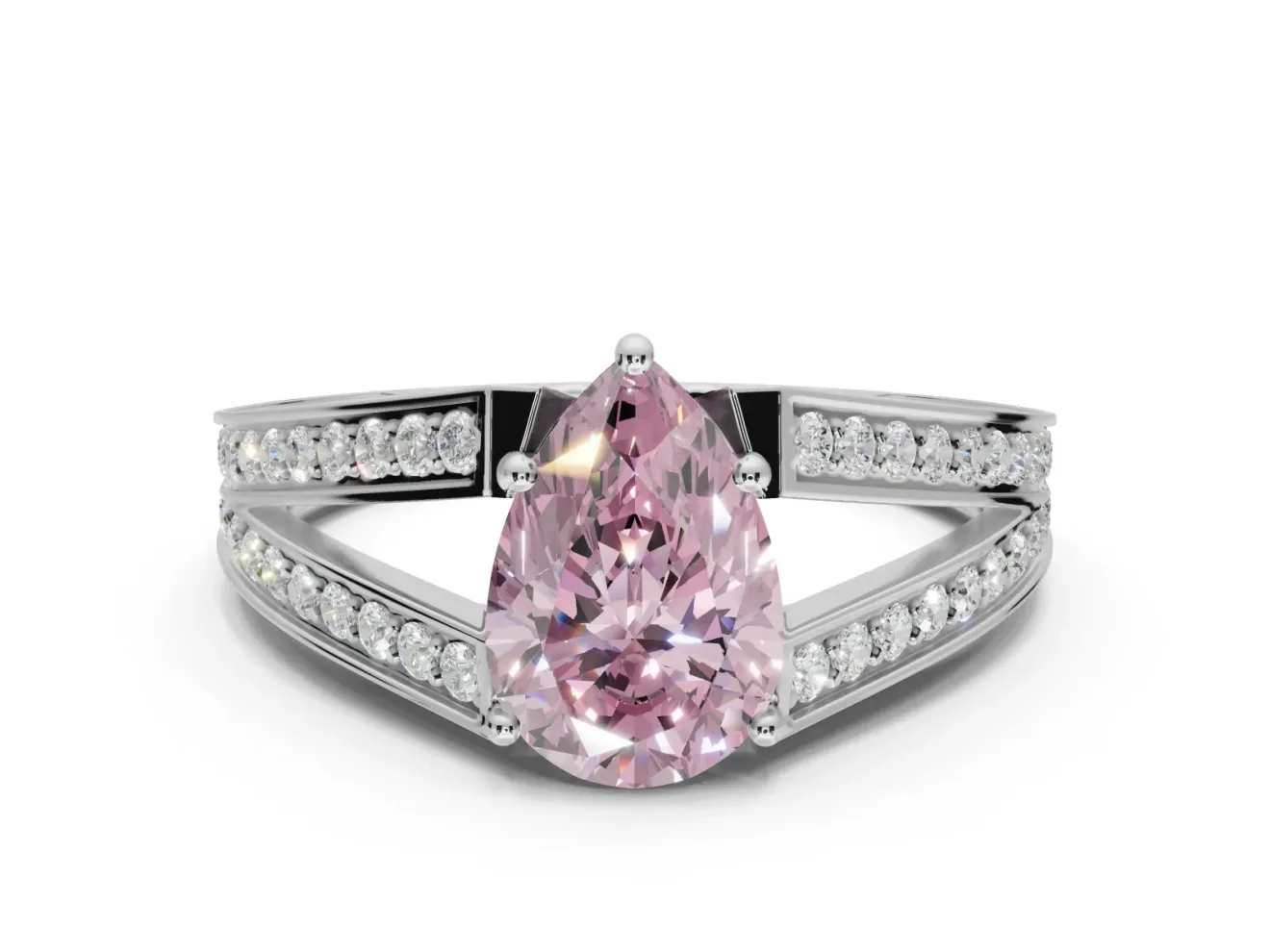 Pear-Shaped Split Shank Pavé Engagement Ring Setting for a Fancy Pink Lab-Grown Diamond | Sterling Silver