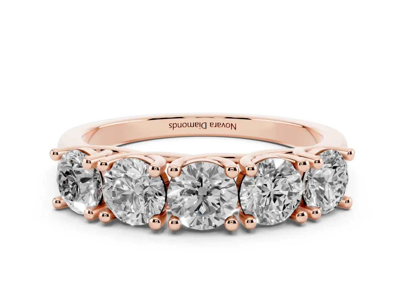 Round Lab-Grown Diamond Five-Stone Wedding Band | Trellis Prongs | Rose Gold