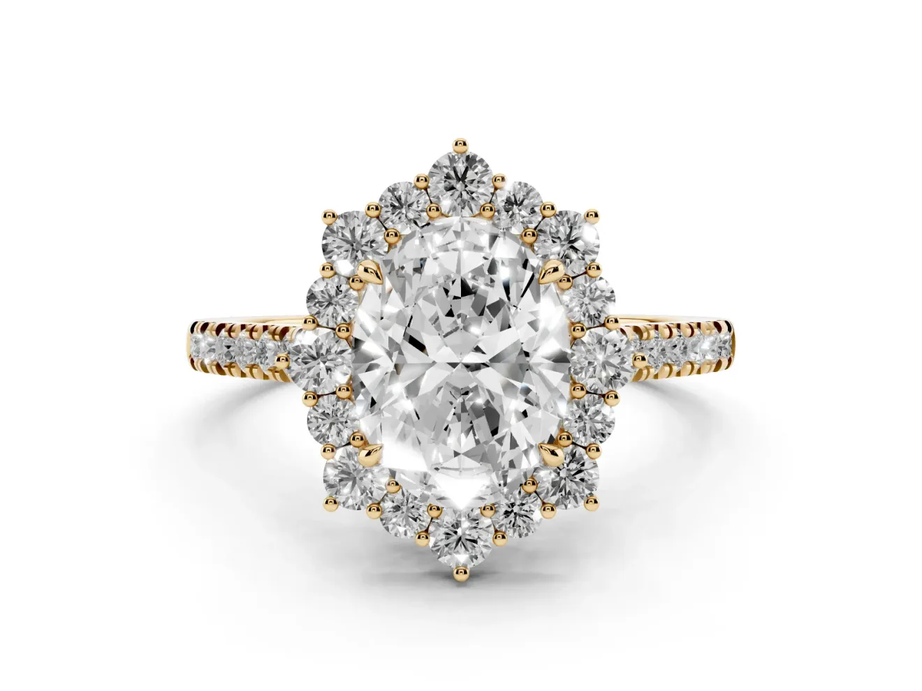 Oval Scalloped Halo Engagement Ring Setting | Single Row Pave | Yellow Gold