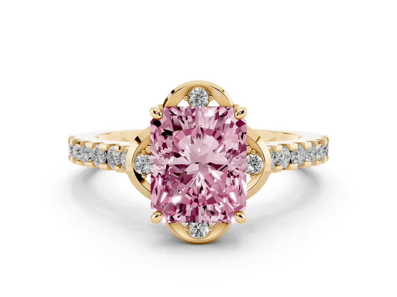 Radiant Cut Floral Petal Engagement Ring Setting for a Fancy Pink Lab-Grown Diamond | Petal Accents | Yellow Gold