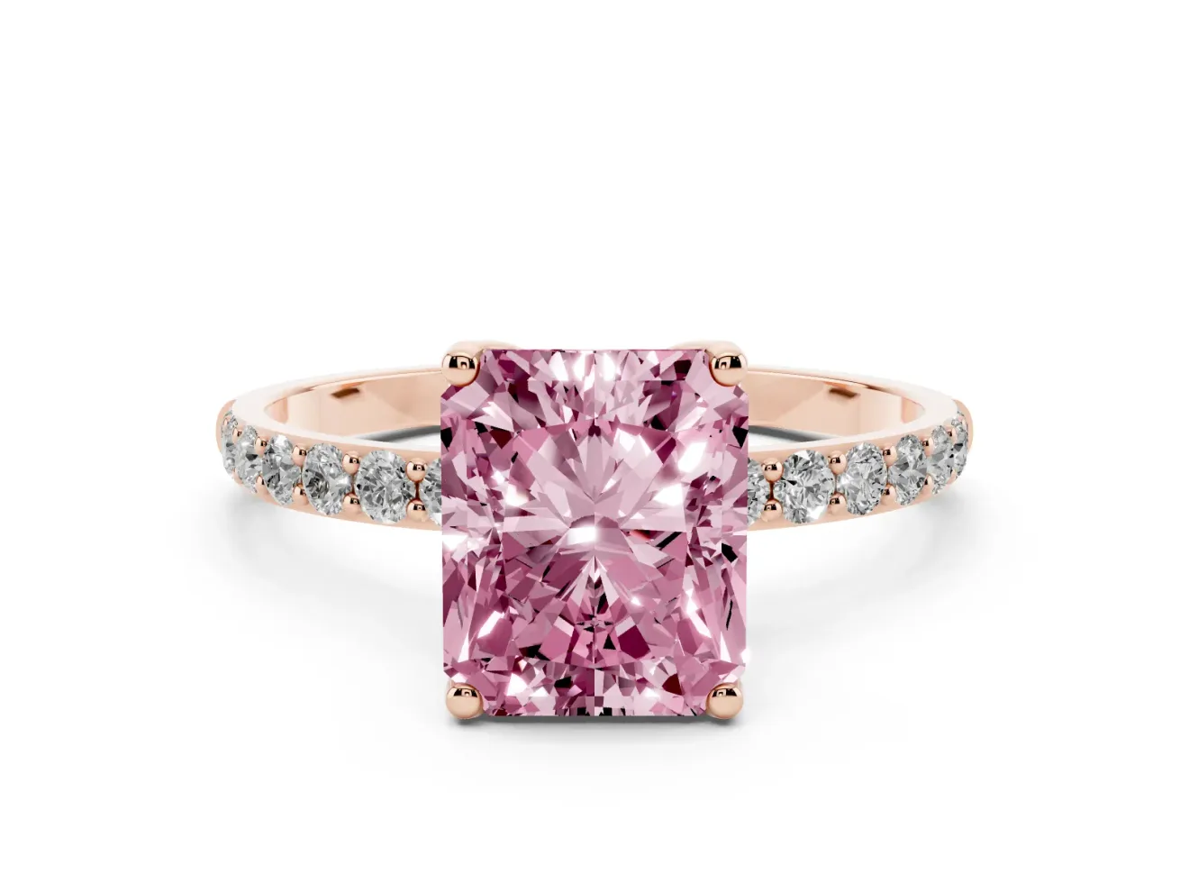 Radiant Cut Pave Engagement Ring Setting for a Fancy Pink Lab-Grown Diamond | Slim Band | Rose Gold