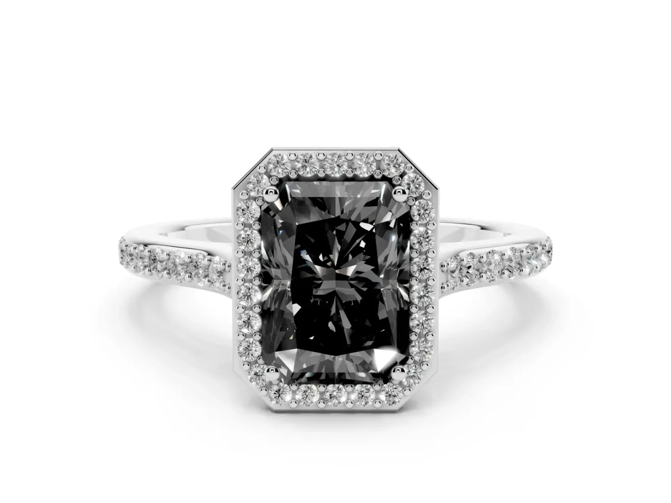 Radiant Cut Pavé Halo Engagement Ring Setting for a Black Center | Platinum