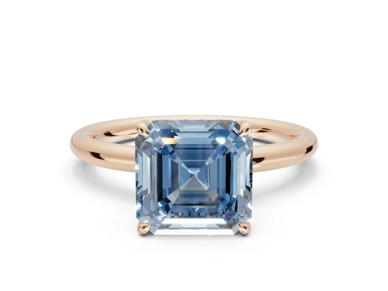 Asscher Cut Hidden Halo Ring Setting for a Fancy Blue Lab-Grown Diamond | Rose Gold