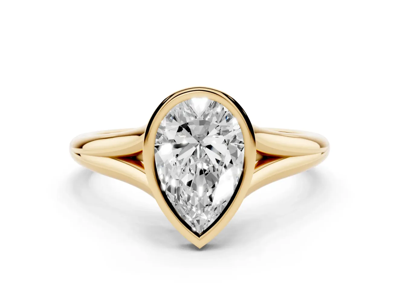 Pear-Shaped Bezel Solitaire Engagement Ring Setting | V Split Shank | Yellow Gold
