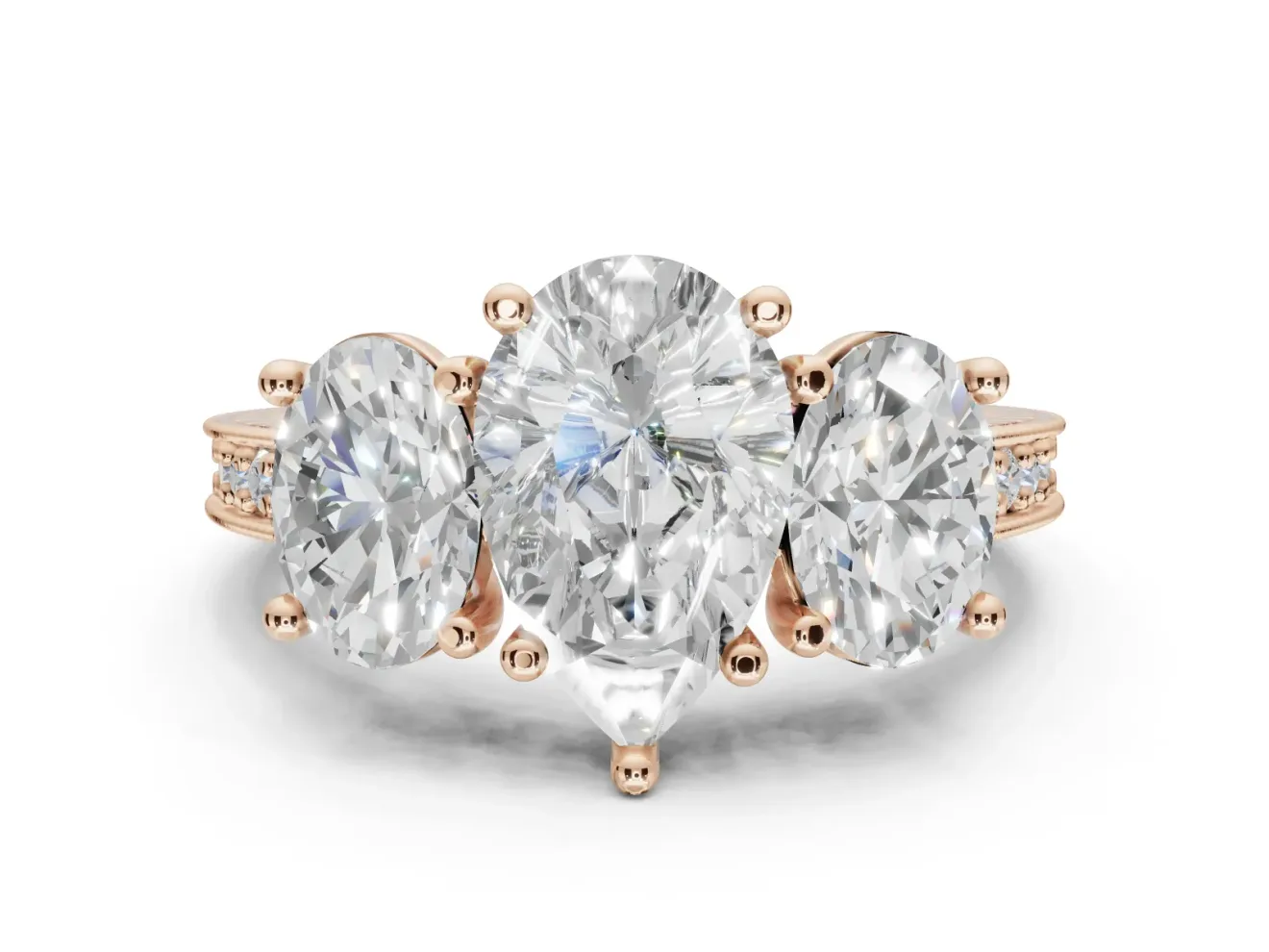Pear-Shaped Vintage Three Stone Engagement Ring Setting | Graduated Pavé | Rose Gold