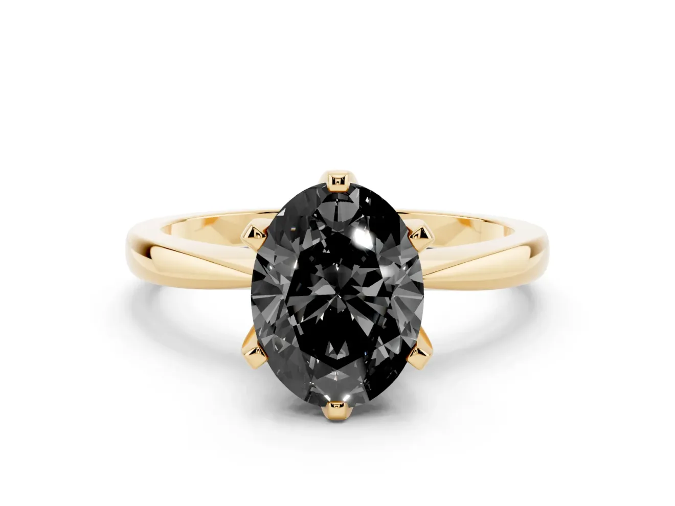 Oval Tapered Solitaire Engagement Ring Setting for a Black Center | Claw Prong Head | Yellow Gold