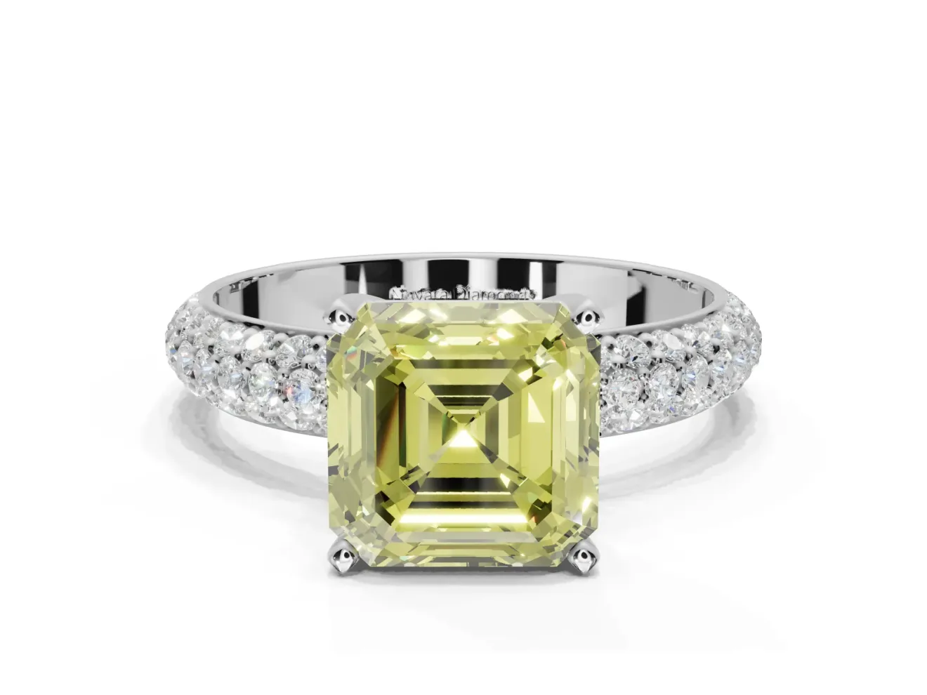 Asscher Cut Domed Pavé Engagement Ring Setting for a Fancy Yellow Lab-Grown Diamond | Sterling Silver