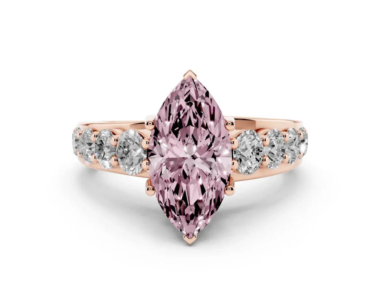 Marquise Graduated Engagement Ring Setting for a Fancy Pink Lab-Grown Diamond | Rose Gold
