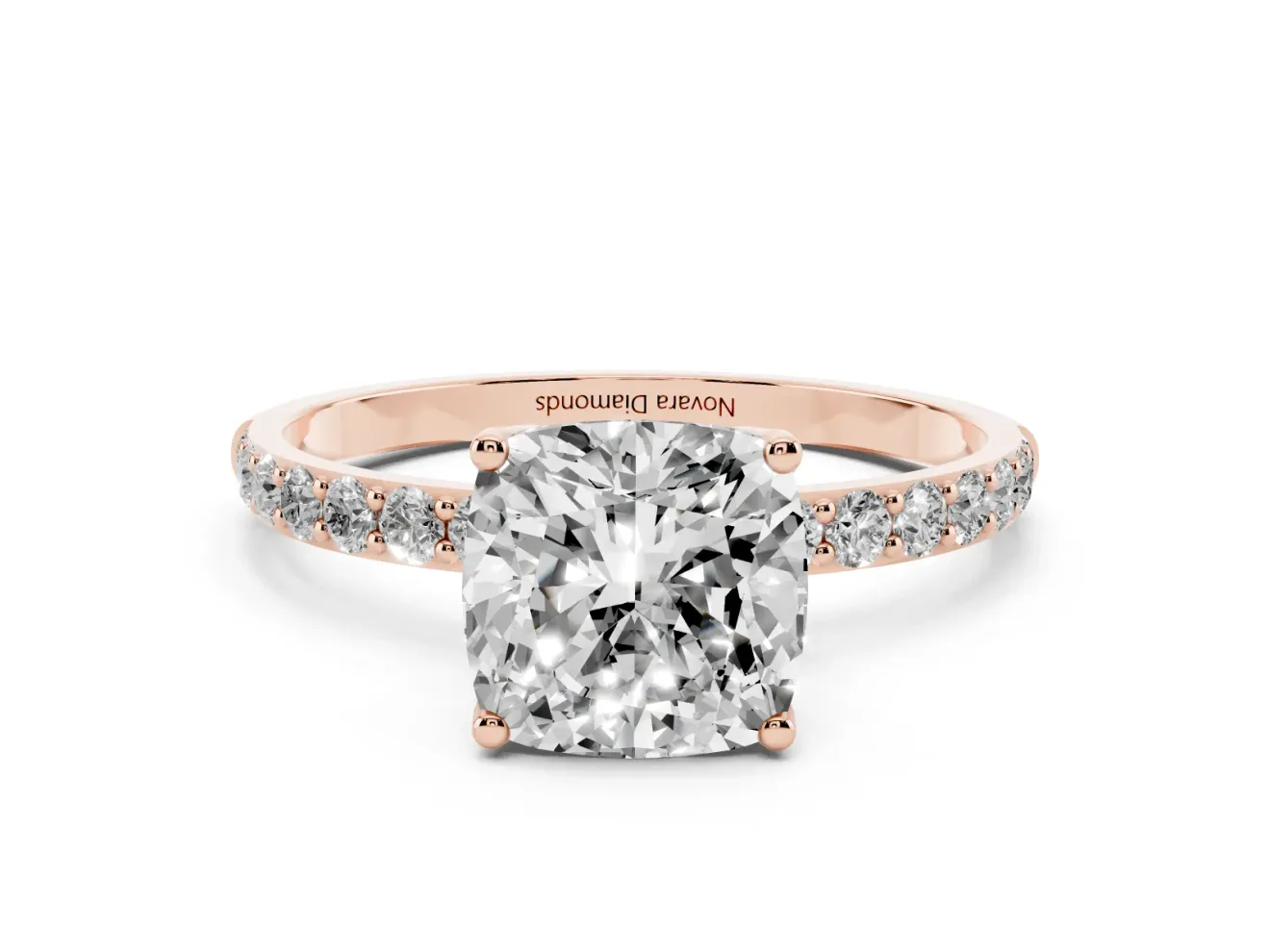 Cushion Cut Pave Solitaire Engagement Ring Setting | Fine Line Pave Band | Rose Gold