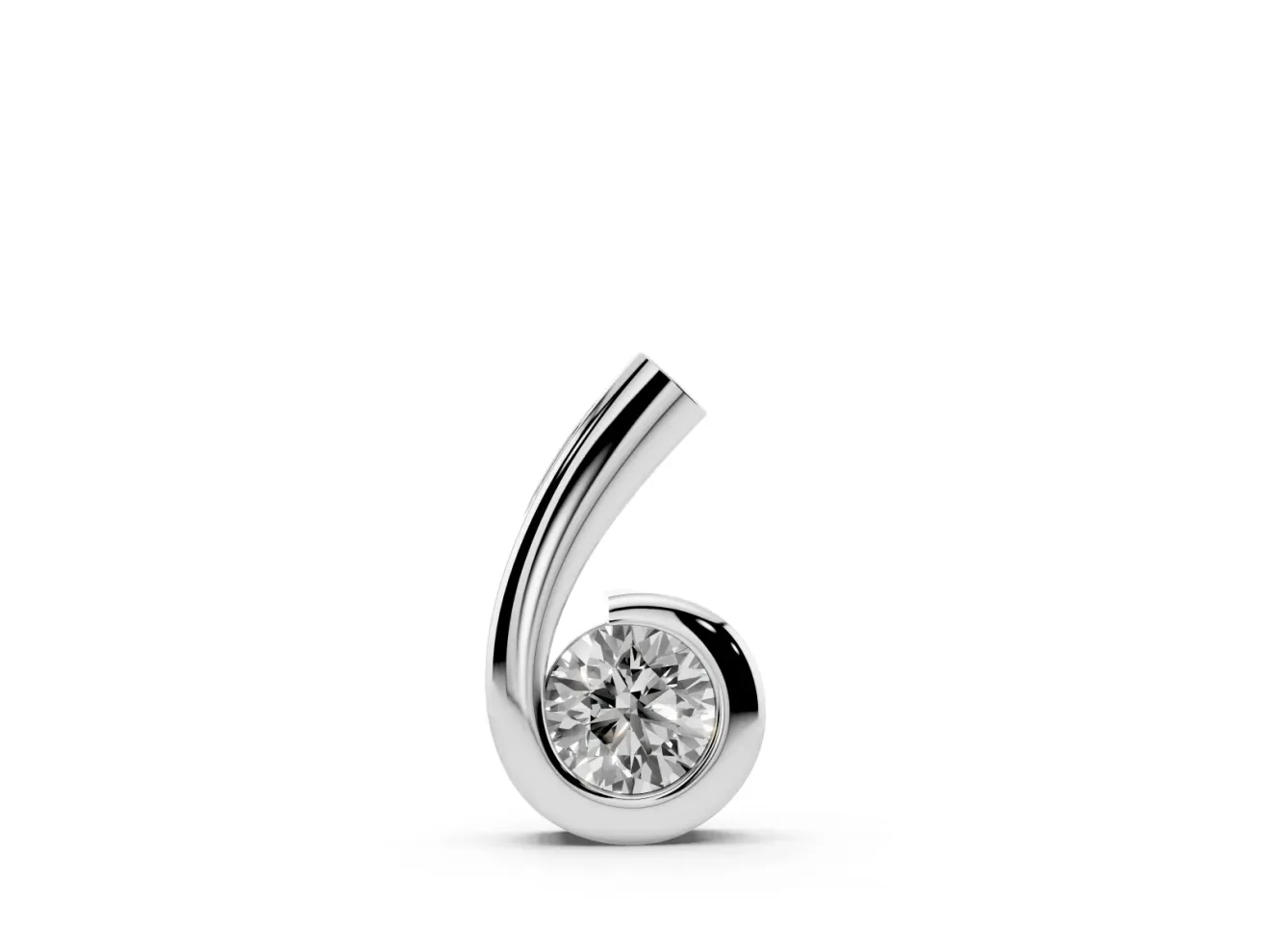 Round Lab-Grown Diamond Bezel Swirl Pendant Necklace | Polished Curl | Sterling Silver