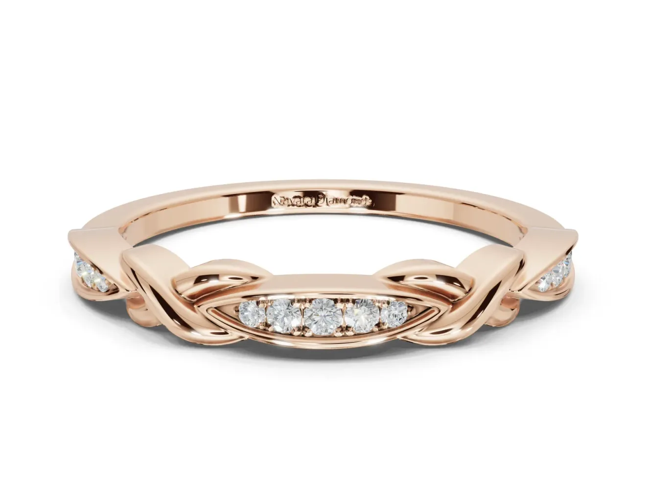 Round Lab-Grown Diamond Graduated Twisted Pavé Wedding Band | Marquise Motifs | Rose Gold