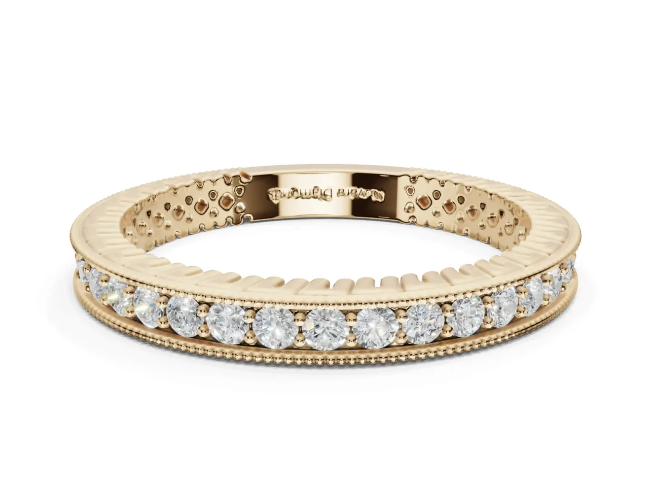 Round Lab-Grown Diamond Milgrain Channel Set Wedding Band | Fluted Gallery | Yellow Gold