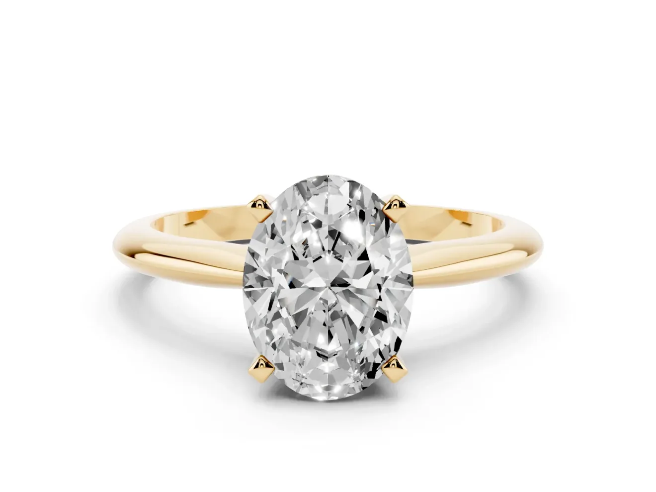 Oval Plain Knife-Edge Solitaire Engagement Ring Setting | Claw Prongs | Yellow Gold