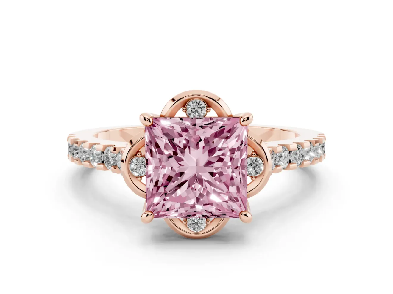 Princess Cut Floral Petal Engagement Ring Setting for a Fancy Pink Lab-Grown Diamond | Petal Accents | Rose Gold
