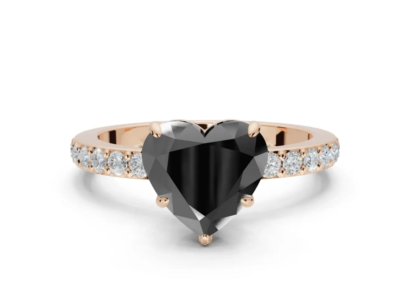 Heart-Shaped Hidden Halo Engagement Ring Setting for a Black Center | Pavé Band | Rose Gold